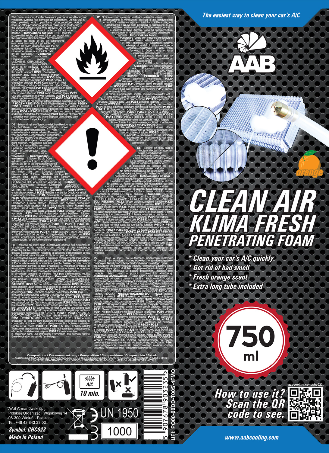 AAB CLEAN AIR KLIMA FRESH PENETRATING FOAM 750 ml